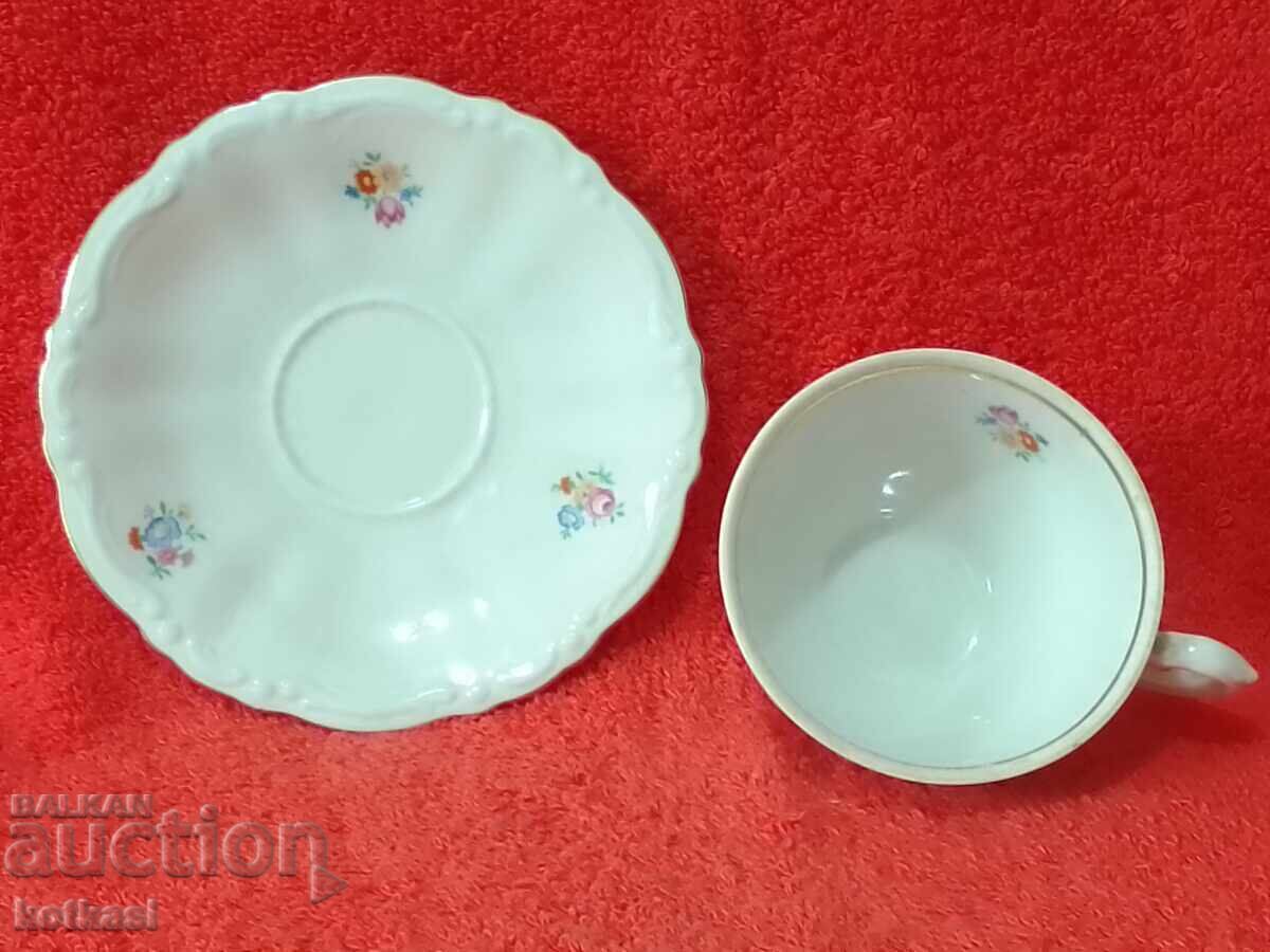 Star Double Mocha Set Cup Plate Bavaria Flower Gilding - 5 Star Double Mocha Set Cup Plate Bavaria Flower Gilding - 5