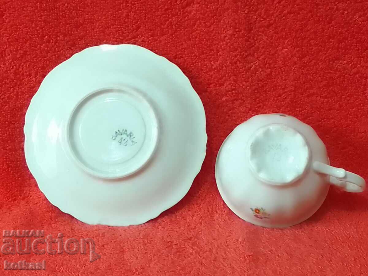 Star Double Mocha Set Cup Plate Bavaria Flower Gilding - 6 Star Double Mocha Set Cup Plate Bavaria Flower Gilding - 6