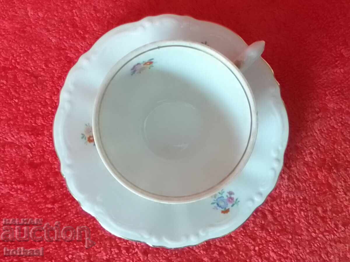 Star Double Mocha Set Cup Plate Bavaria Flower Gilding - 7 Star Double Mocha Set Cup Plate Bavaria Flower Gilding - 7