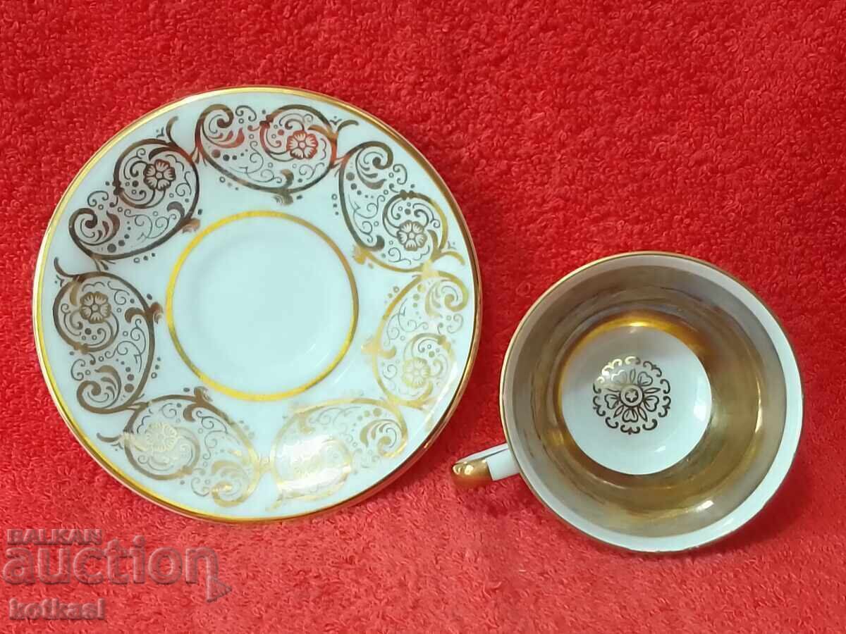 Old double set cup plate Bavaria gilded PIRKEN HAMMER - 5
