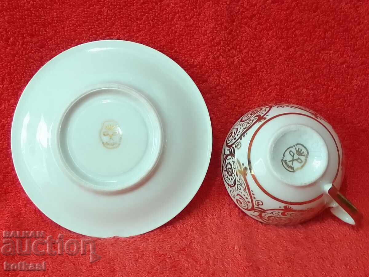 Old double set cup plate Bavaria gilded PIRKEN HAMMER - 6