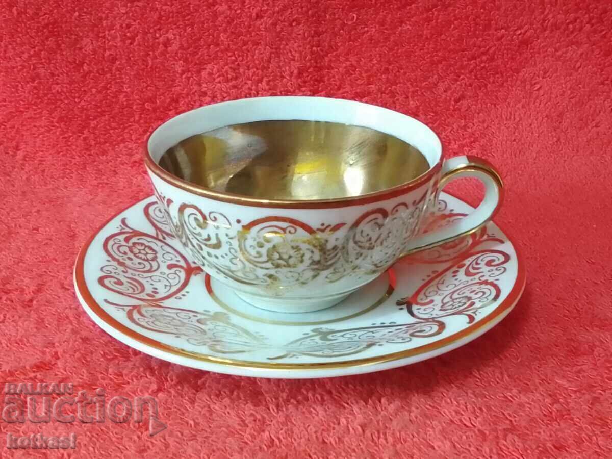 Old double set cup plate Bavaria gilded PIRKEN HAMMER