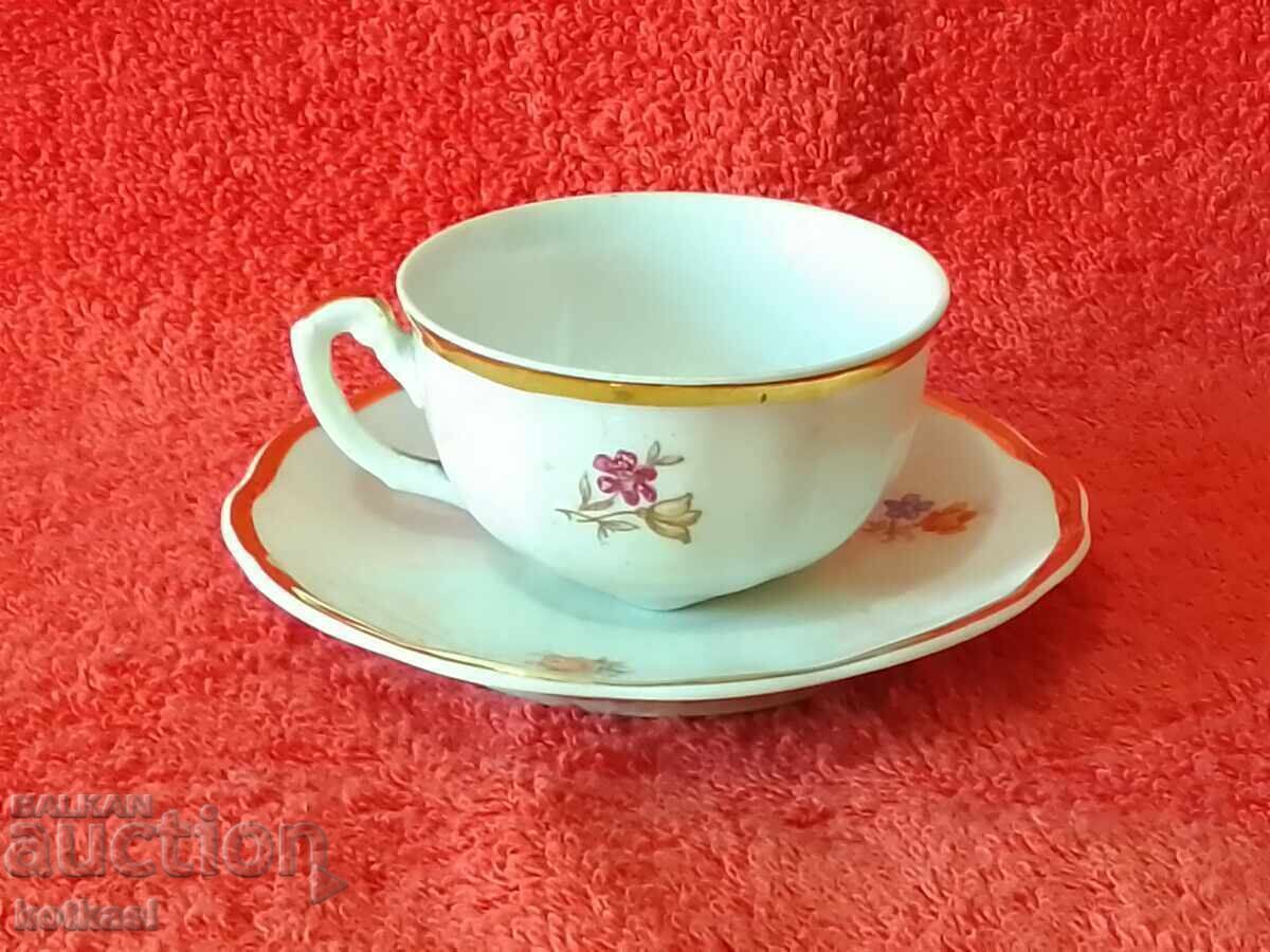 Auction Star double set cup plate Poland Moka color gilding Auction Star double set cup plate Poland Moka color gilding