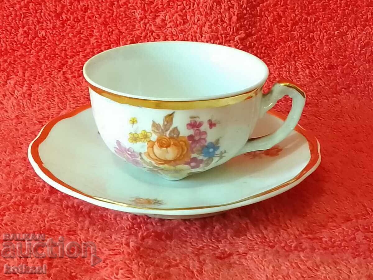 Star double set cup plate Poland Moka color gilding Star double set cup plate Poland Moka color gilding