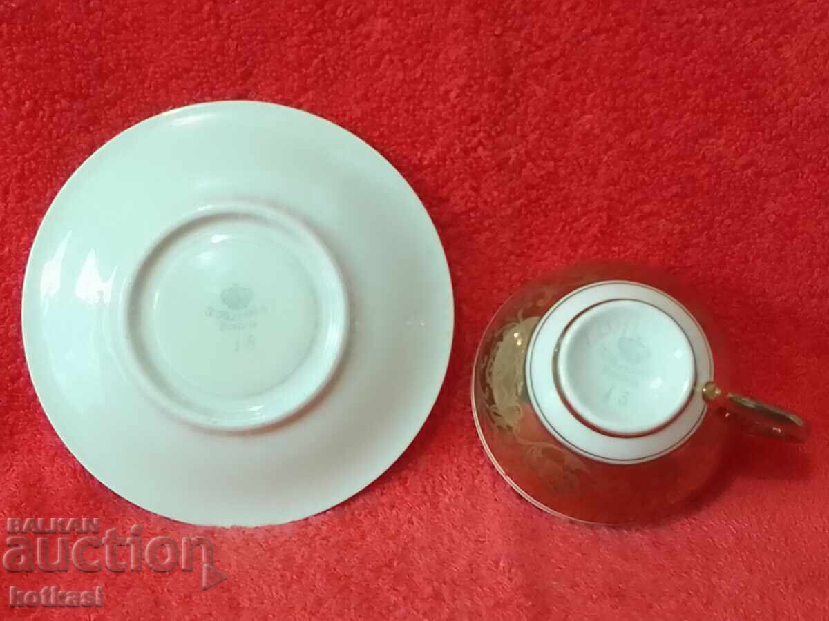 Old double set cup plate J.Kronesten gilt - 5 Old double set cup plate J.Kronesten gilt - 5