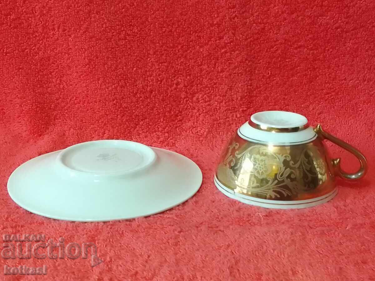 Old double set cup plate J.Kronesten gilt - 6 Old double set cup plate J.Kronesten gilt - 6