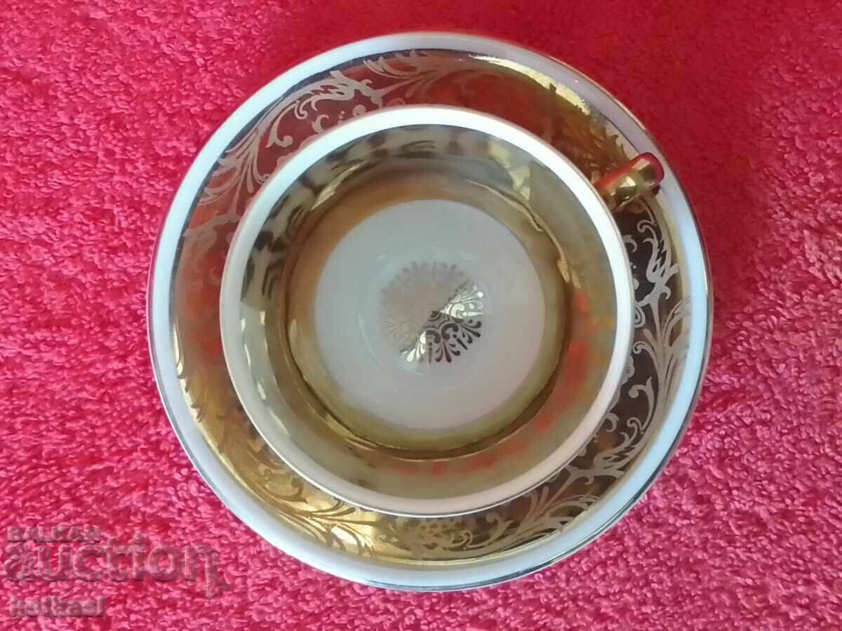 Old double set cup plate J.Kronesten gilt - 7 Old double set cup plate J.Kronesten gilt - 7