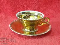 Set vechi dublu Mocha ceașcă farfurie Bavaria aurit Zer Scherzer