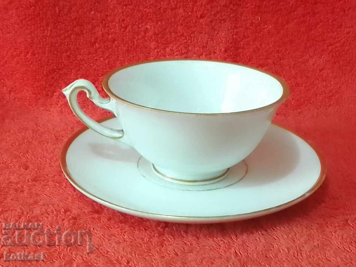 Old double set cup plate Hutschenruther gilt with price 12.50 BGN | € 6.39 Old double set cup plate Hutschenruther gilt with price 12.50 BGN | € 6.39