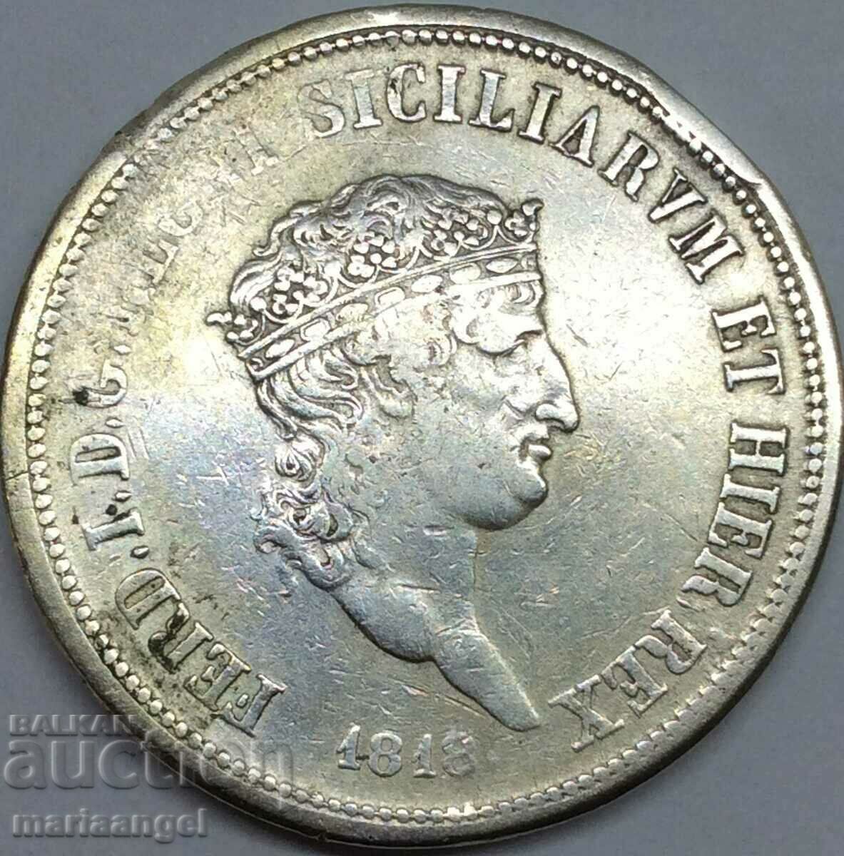 Piastra 120 boabe 1818 Napoli Italia Ferdinand I argint