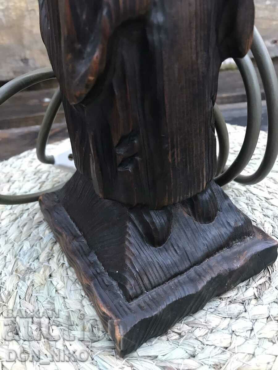 Lampă Statuetă din Lemn - Călugări cu săbii - Sculptură în lemn - 5