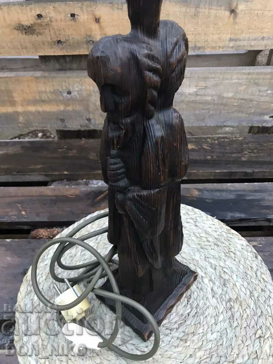 Lampă Statuetă din Lemn - Călugări cu săbii - Sculptură în lemn
