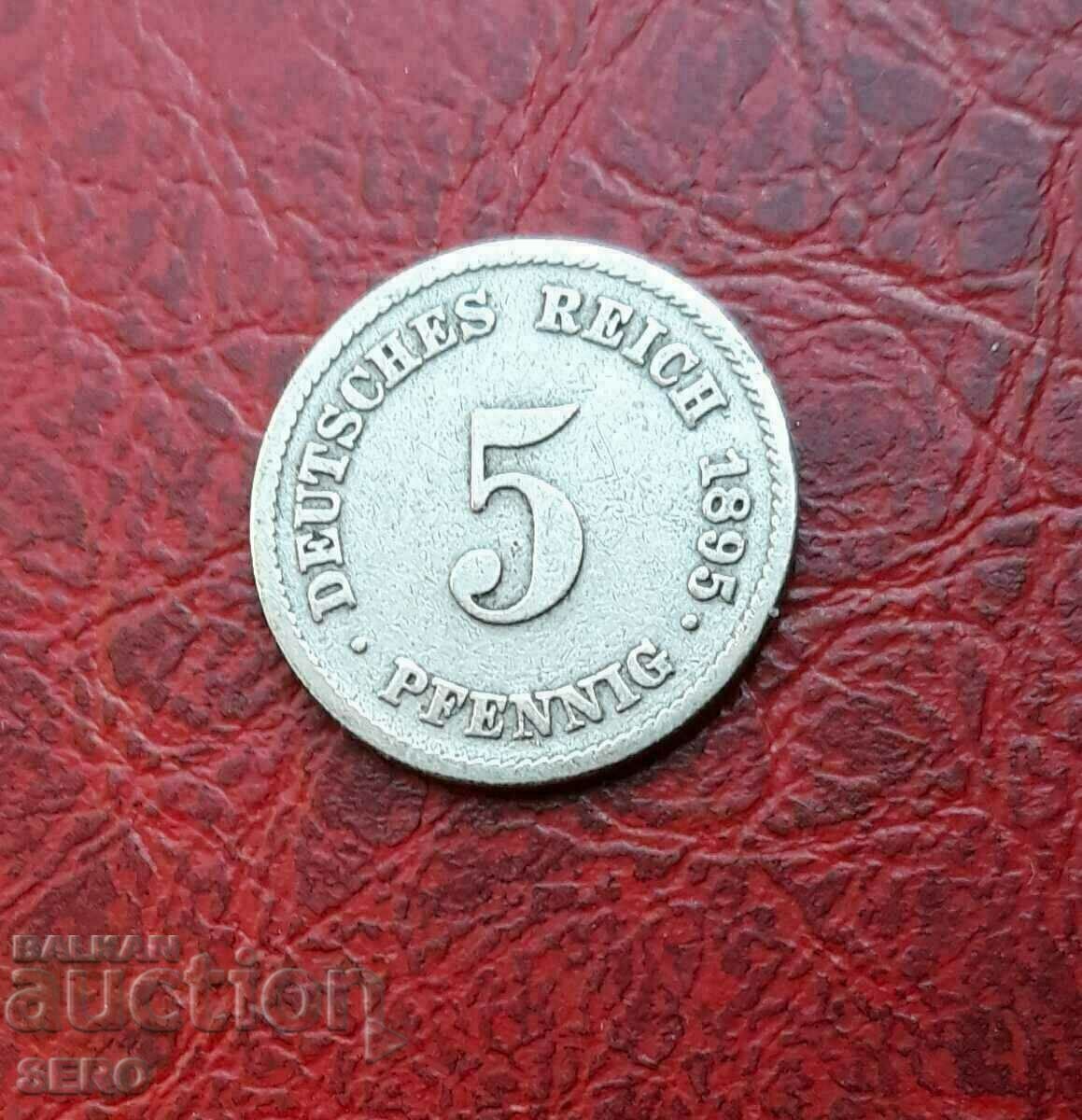 Γερμανία-5 Pfennig 1895 E-Muldenhüten-σπάνιο