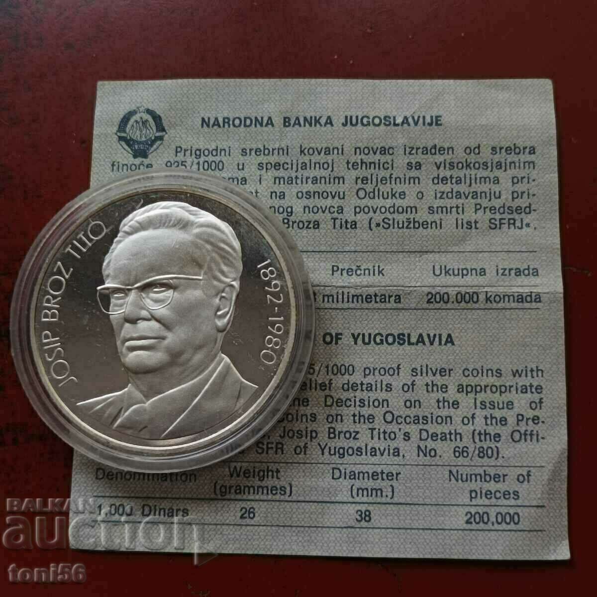 Iugoslavia 1000 dinari 1980 dovada UNC - vezi descriere