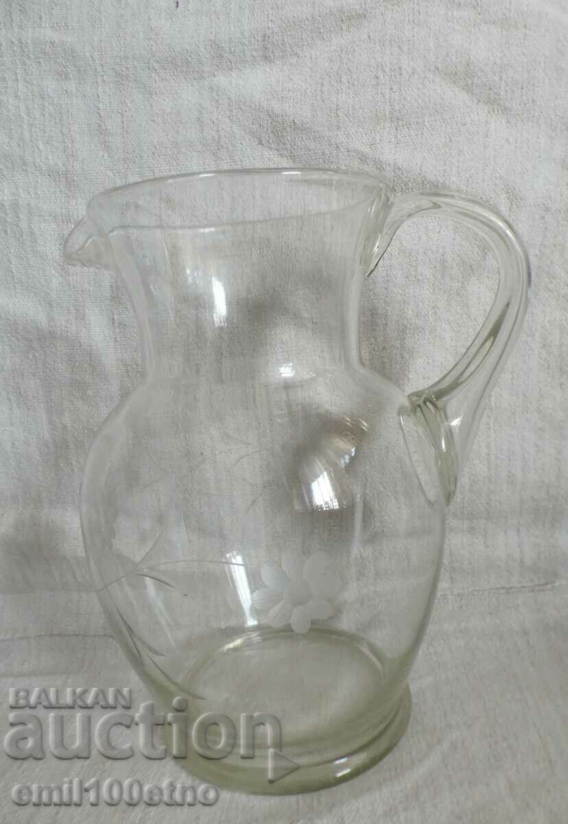Etched glass wine jug