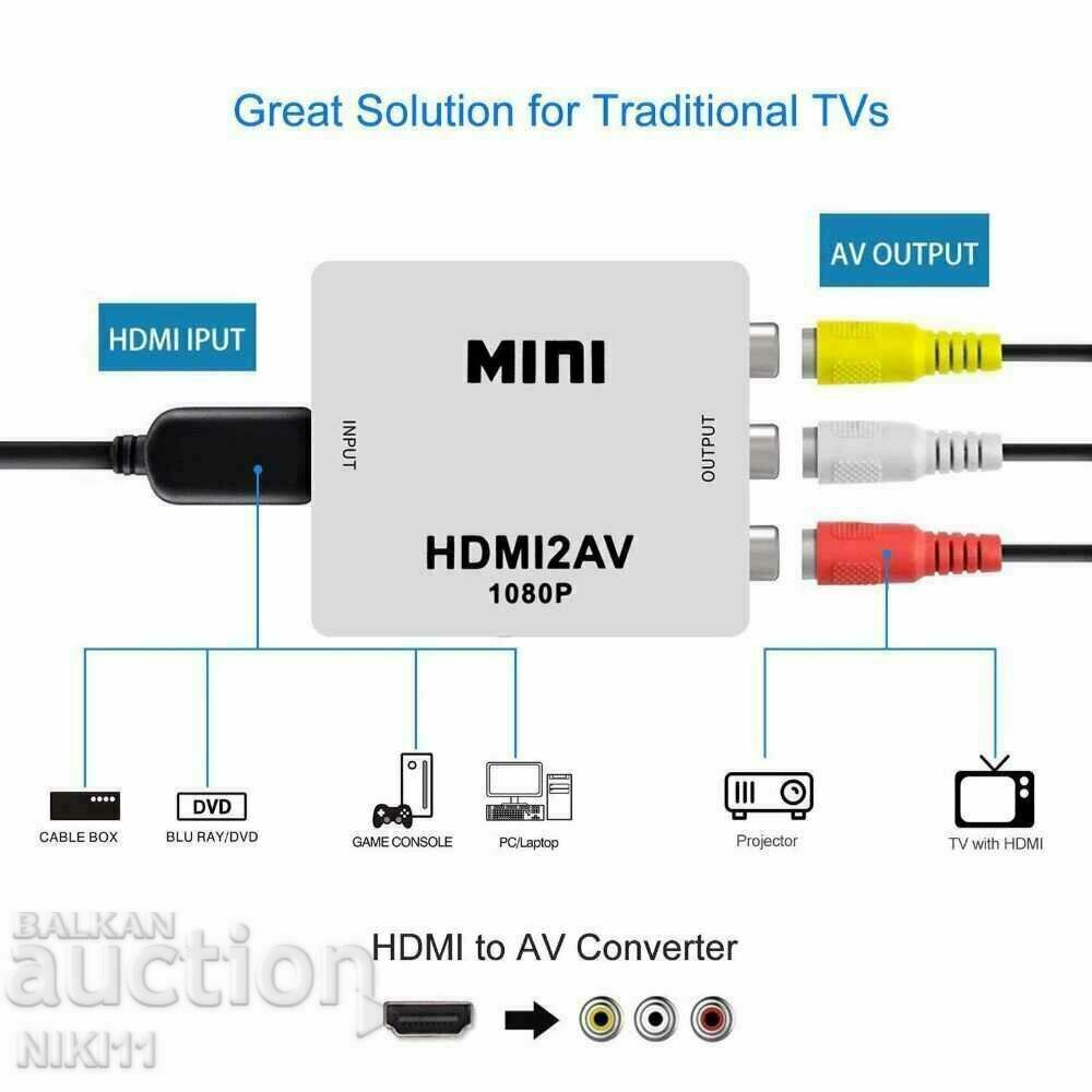 Converter from HDMI to 3 RCA AV, Adapter, adapter