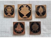Set of 5 badges 18th century Russian samovars