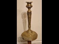 Solid French candle holder, brass, marked, 910g – Excellent!
