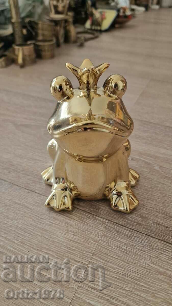 Porcelain gold frog - piggy bank, voluminous, New!