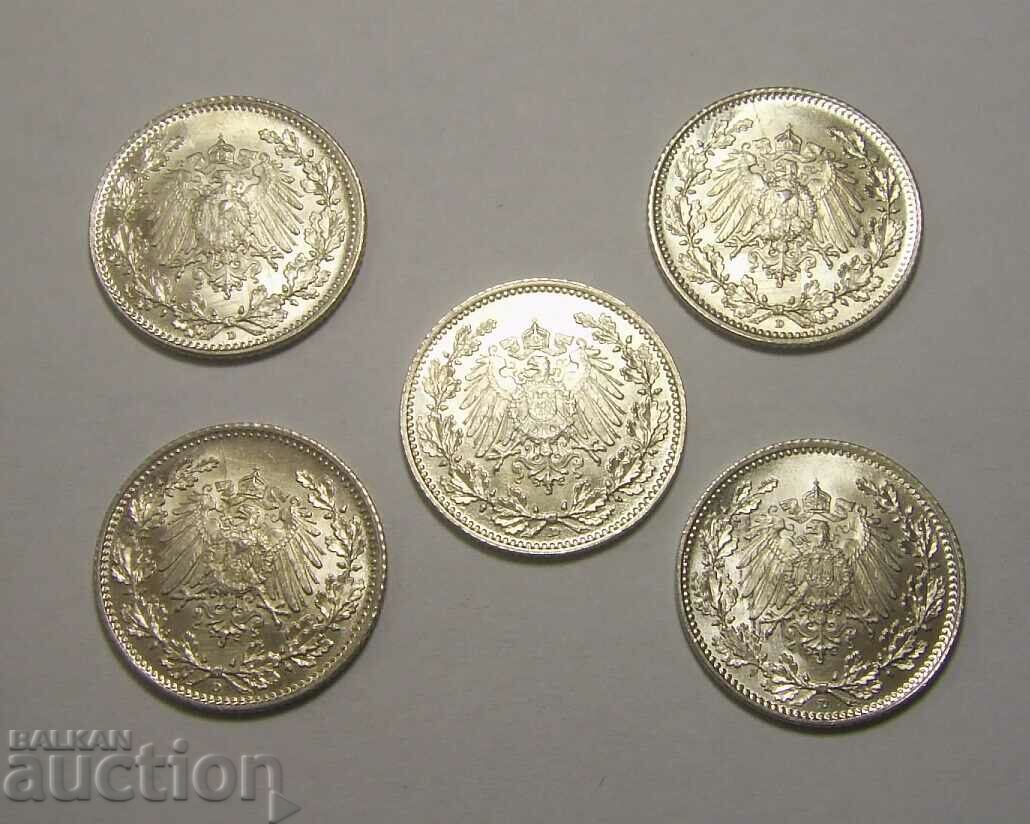 Auction Germany 5 pieces 1/2 mark 1918 D UNC !!! Auction Germany 5 pieces 1/2 mark 1918 D UNC !!!