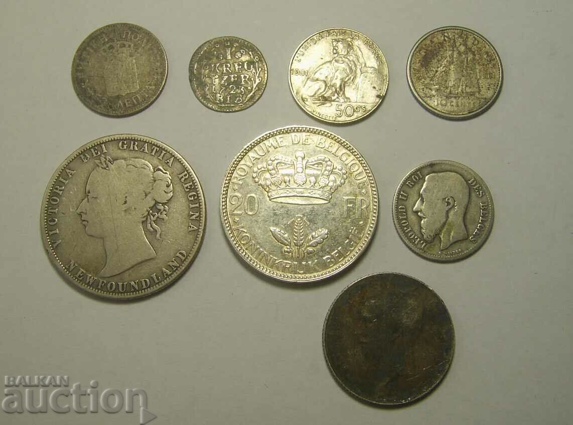Лот 8 сребърни монети Крит Белгия Канада и др.