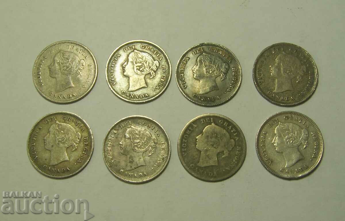 Delivery of Canada lot 8 x 5 cents 1870 to 1901 Delivery of Canada lot 8 x 5 cents 1870 to 1901
