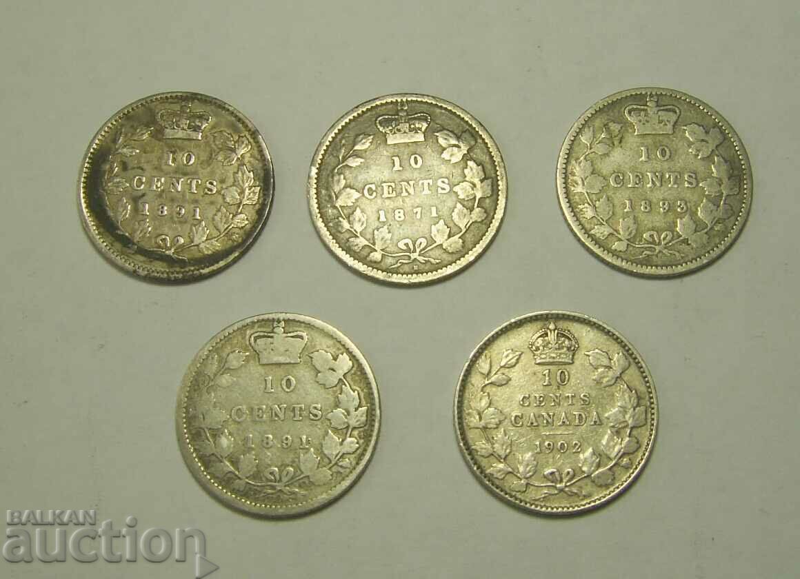 Канада лот 5 х 10 цента 1871 до 1902