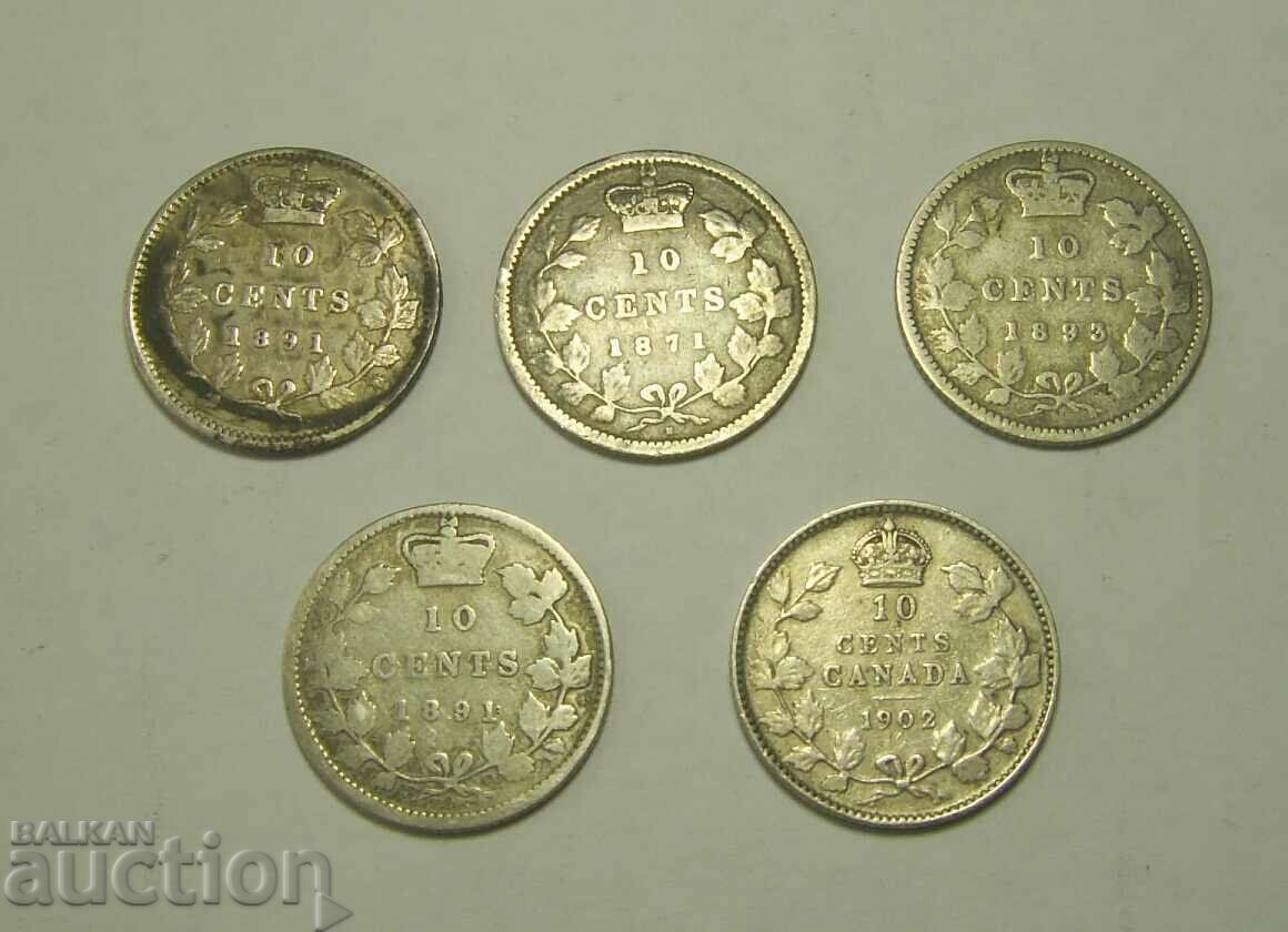 Canada lot 5 x 10 cents 1871 to 1902