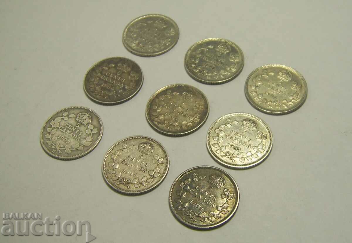 Auction Canada lot 9 x 5 cents 1903 to 1907 Auction Canada lot 9 x 5 cents 1903 to 1907