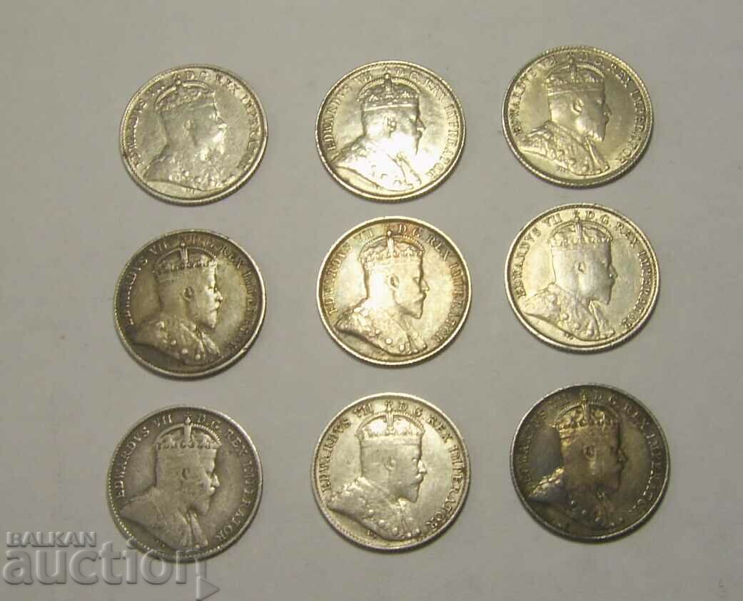 Delivery of Canada lot 9 x 5 cents 1903 to 1907 Delivery of Canada lot 9 x 5 cents 1903 to 1907