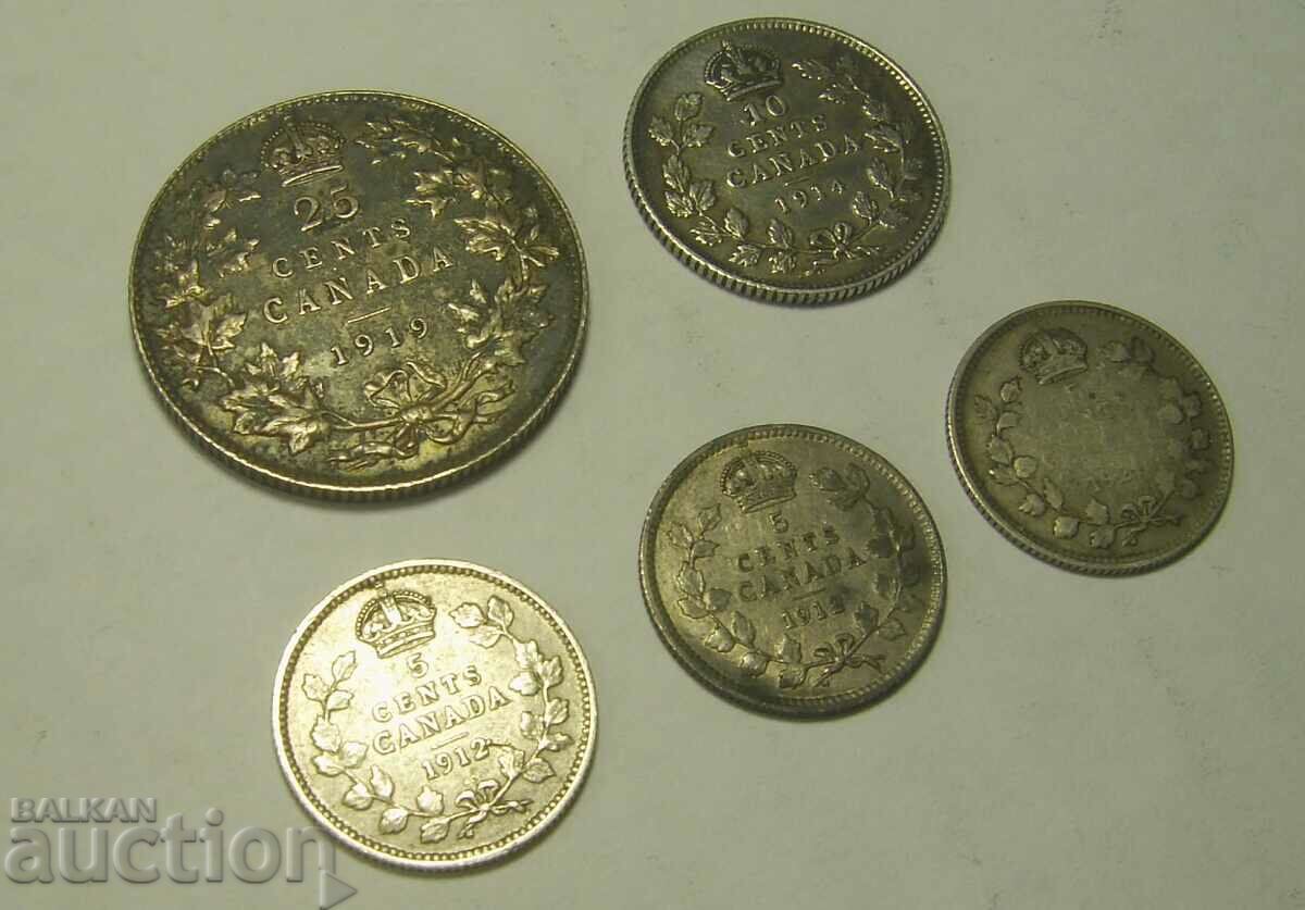Auction Canada Lot 5 Silver Coins 1912 - 1920 Auction Canada Lot 5 Silver Coins 1912 - 1920