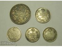Канада лот 5 сребърни монети 1912 - 1920
