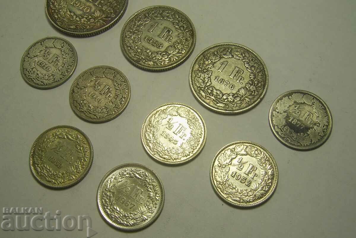 Auction  Switzerland 10 silver coins 1876 - 1967 lot