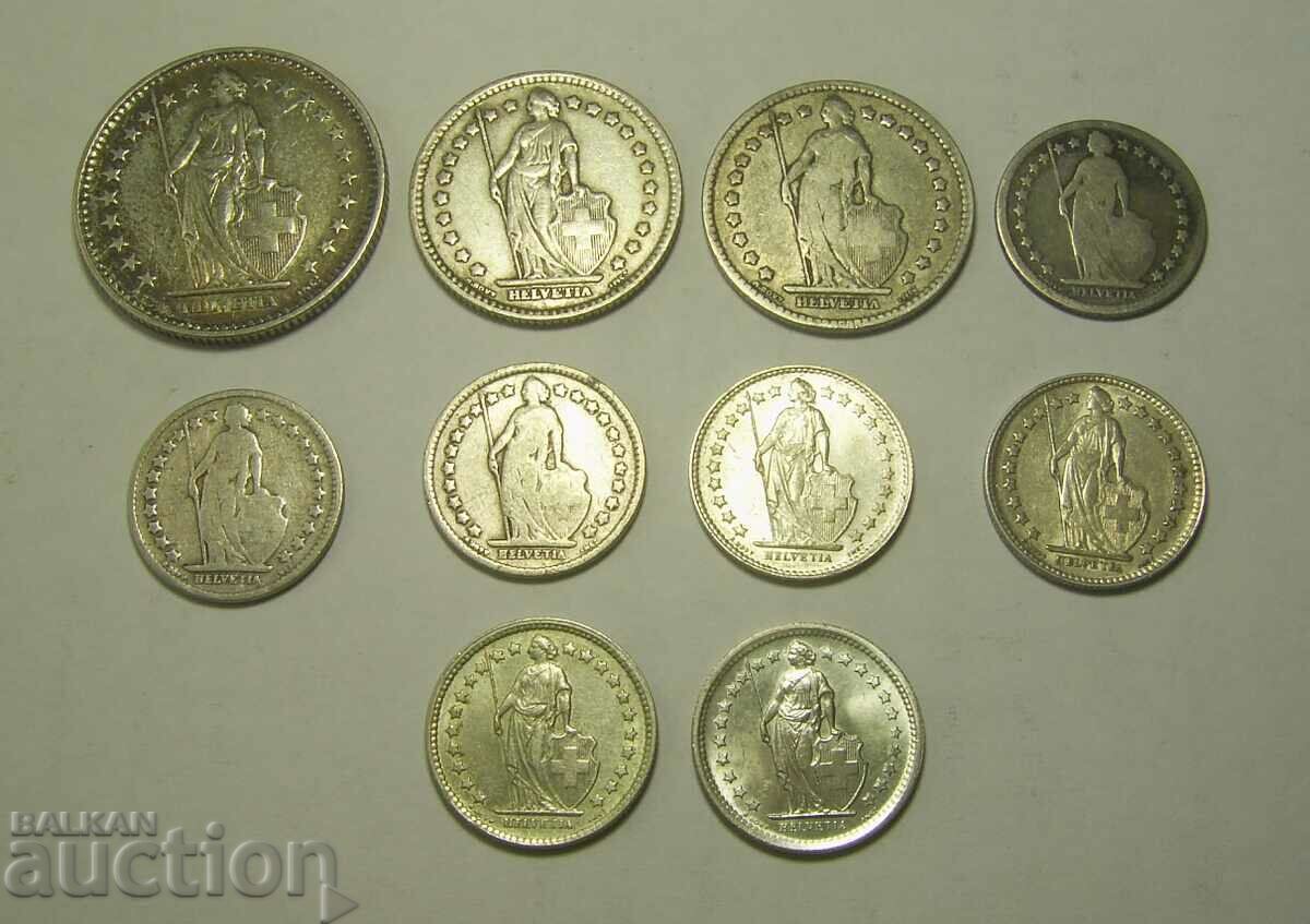 Delivery of Switzerland 10 silver coins 1876 - 1967 lot