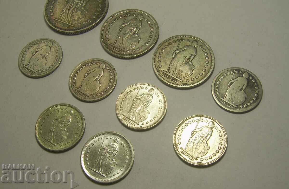 Switzerland 10 silver coins 1876 - 1967 lot - 6