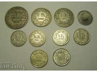 Швейцария 10 сребърни монети 1876 - 1967 лот