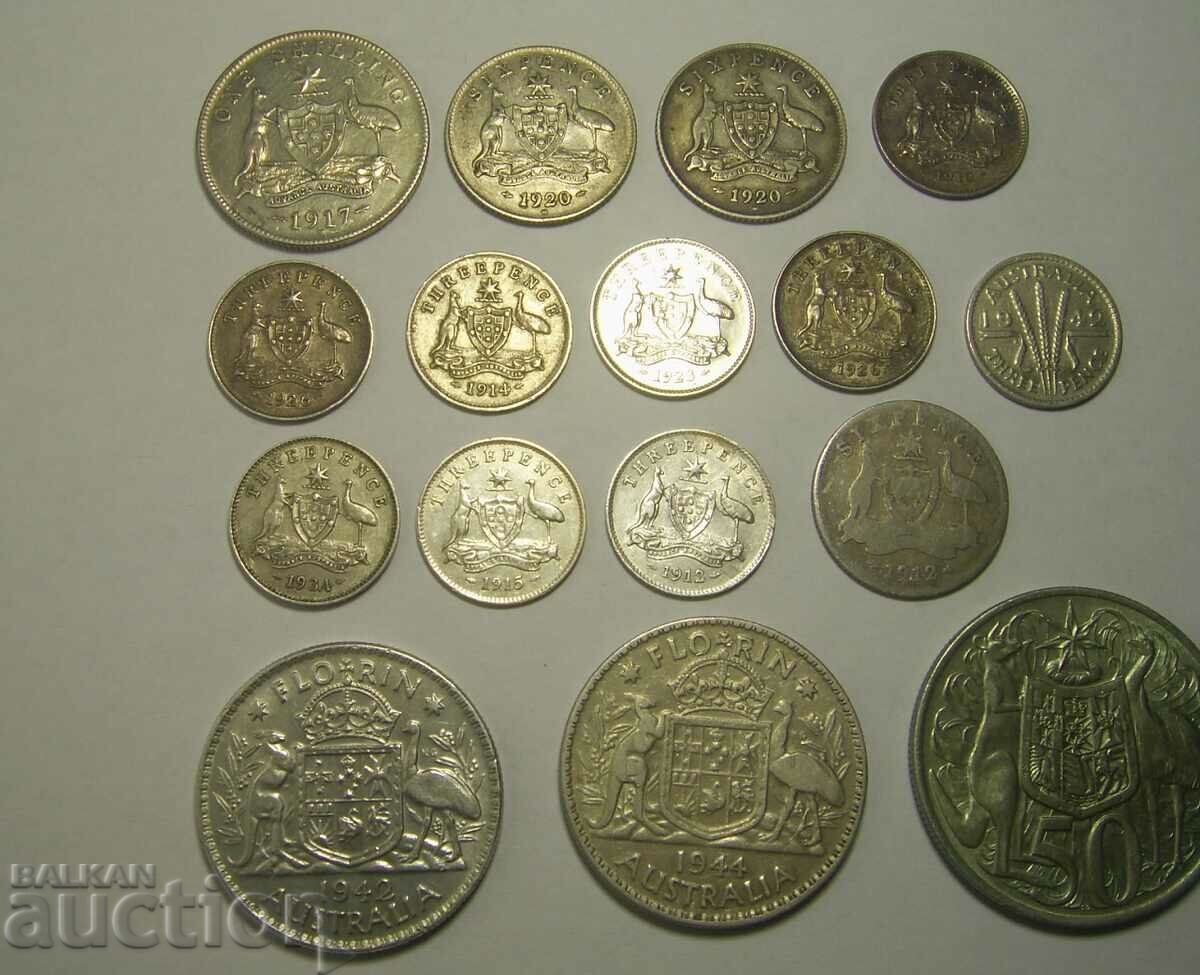 Australia lot 16 old silver coins with price 500.00 BGN | € 255.65 Australia lot 16 old silver coins with price 500.00 BGN | € 255.65