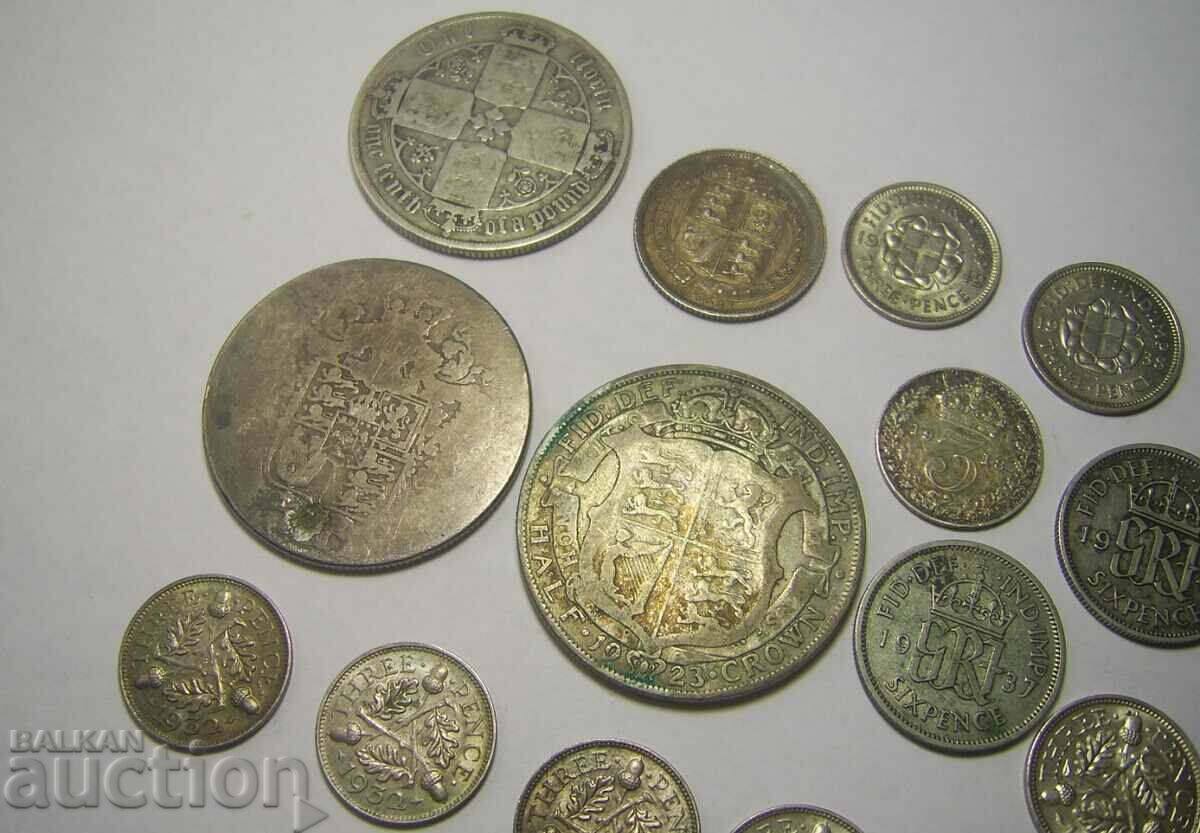 Great Britain 17 silver coins lot with price 230.00 BGN | € 117.60