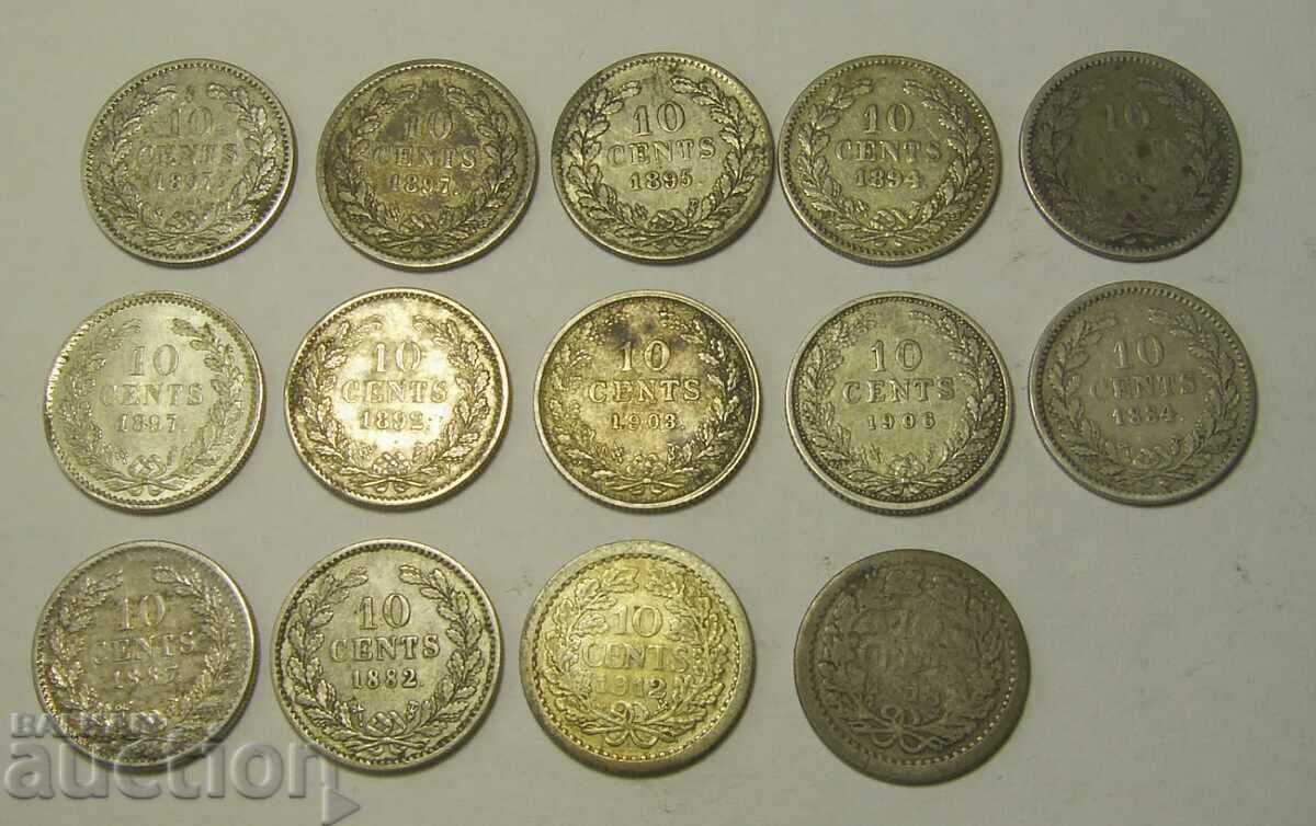 Холандия 14 броя сребърни монети лот