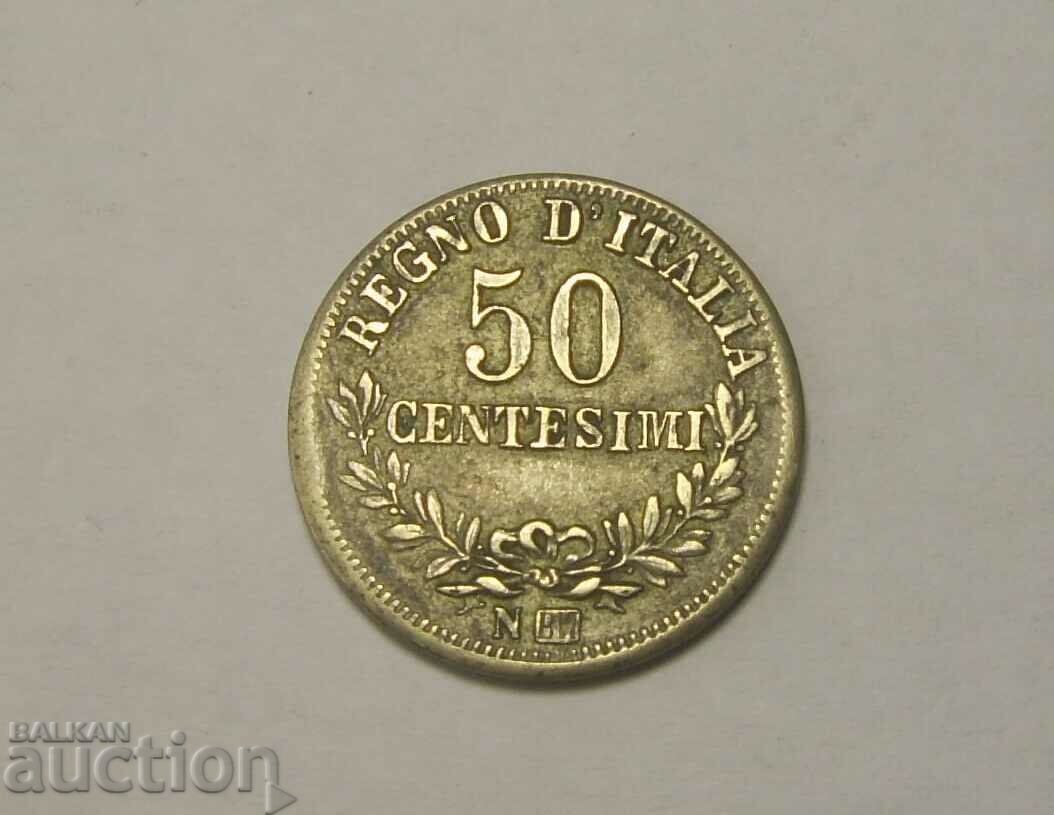Rare! Old COUNTERFEIT Italy 50 cents 1863