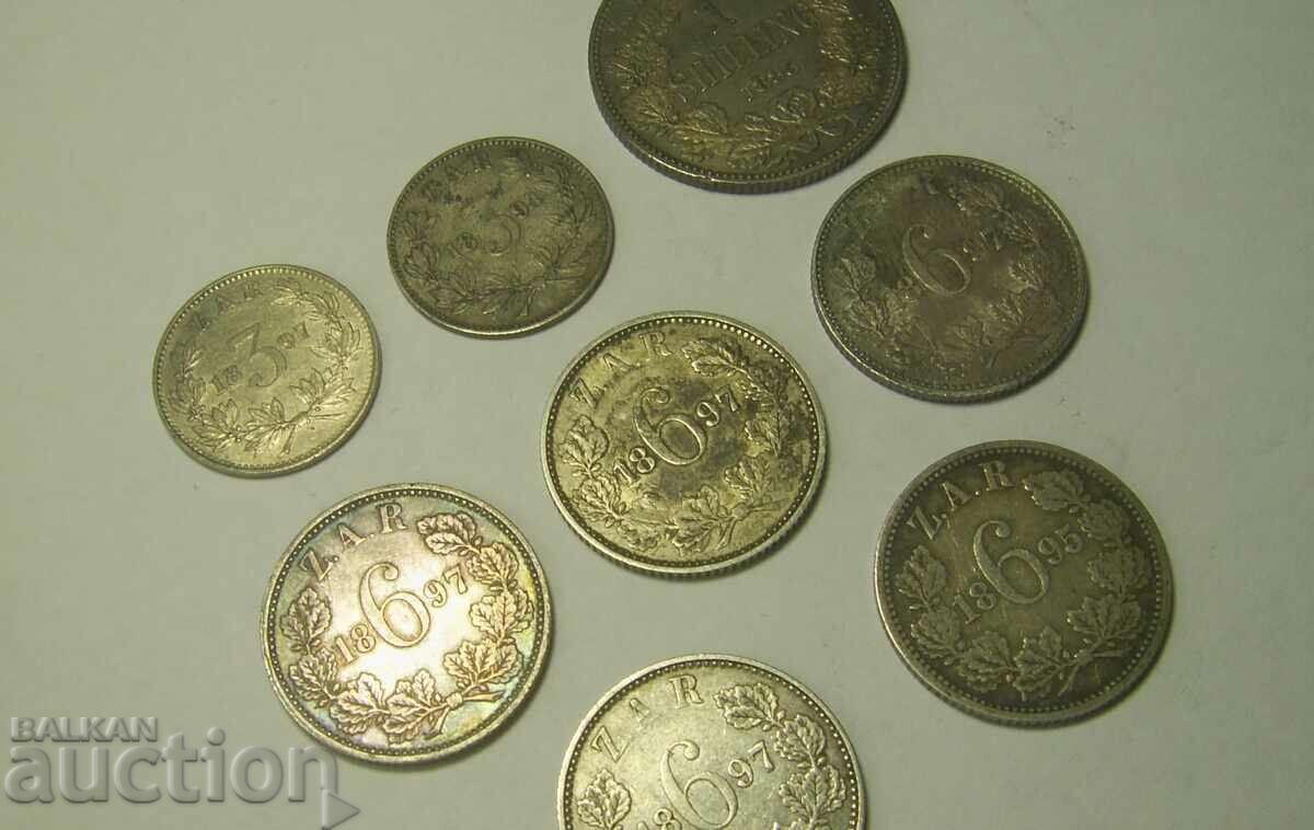 South Africa Lot 8 Silver Coins 1894 - 1897 with price 200.00 BGN | € 102.26 South Africa Lot 8 Silver Coins 1894 - 1897 with price 200.00 BGN | € 102.26