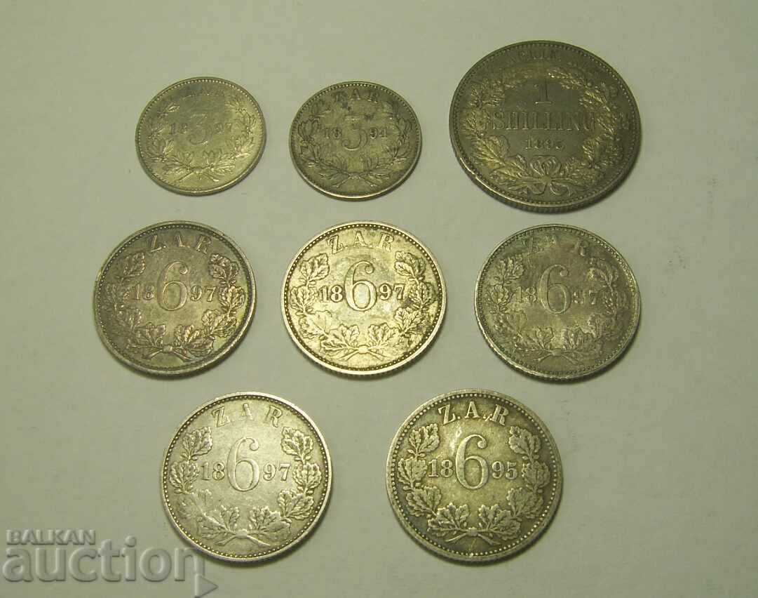 South Africa Lot 8 Silver Coins 1894 - 1897