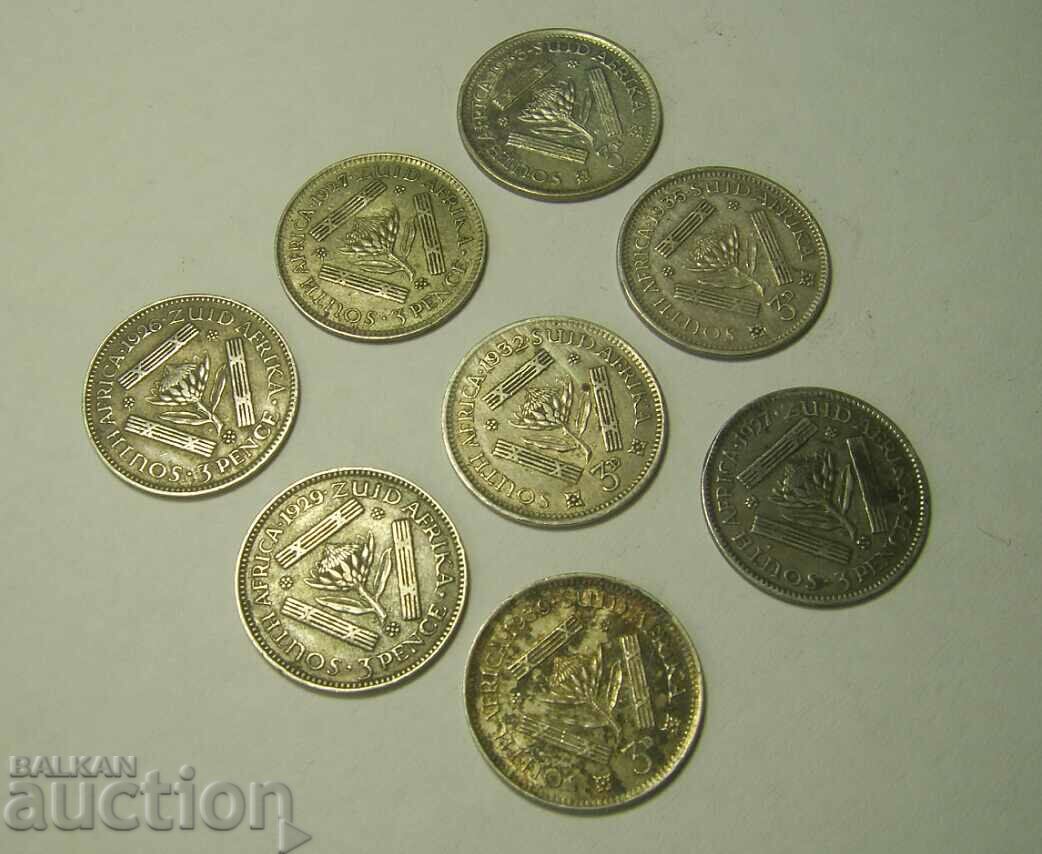 South Africa 8 x 3 pence 1926 to 1939 silver with price 100.00 BGN | € 51.13 South Africa 8 x 3 pence 1926 to 1939 silver with price 100.00 BGN | € 51.13