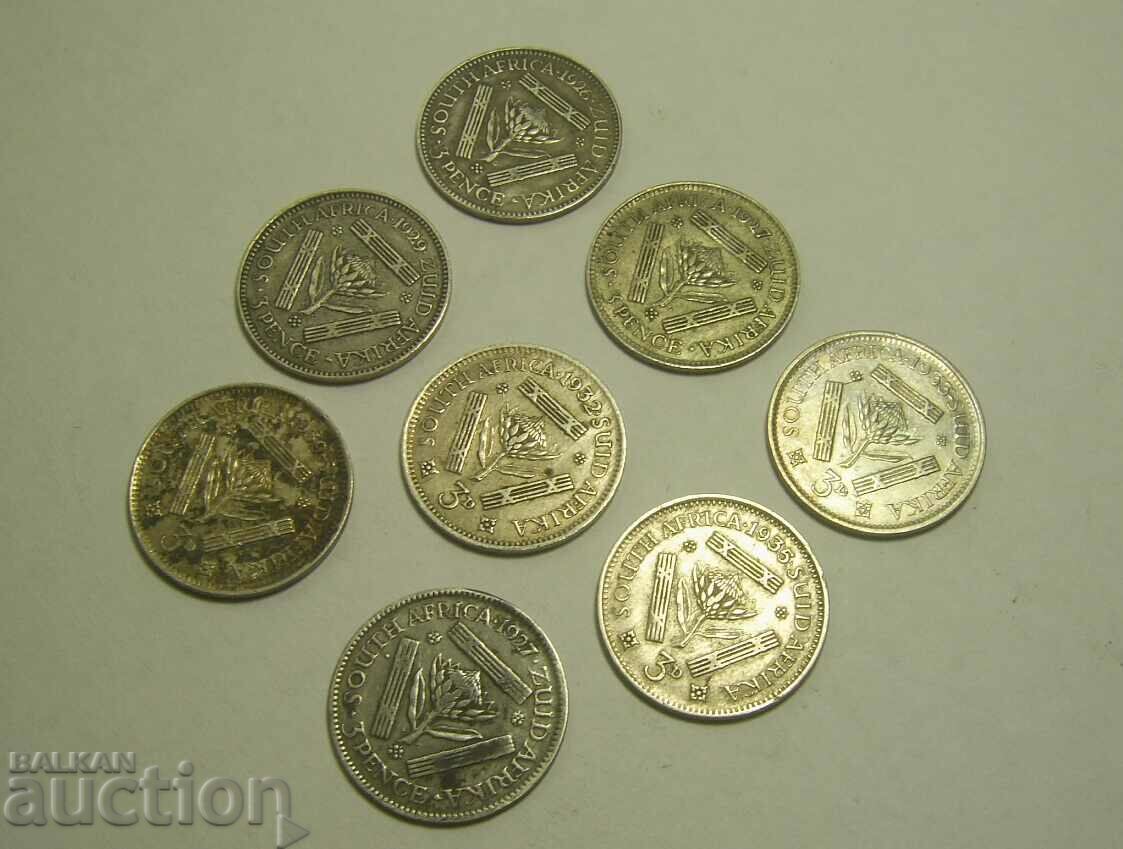 Auction South Africa 8 x 3 pence 1926 to 1939 silver Auction South Africa 8 x 3 pence 1926 to 1939 silver