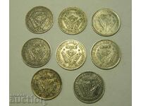South Africa 8 x 3 pence 1926 to 1939 silver