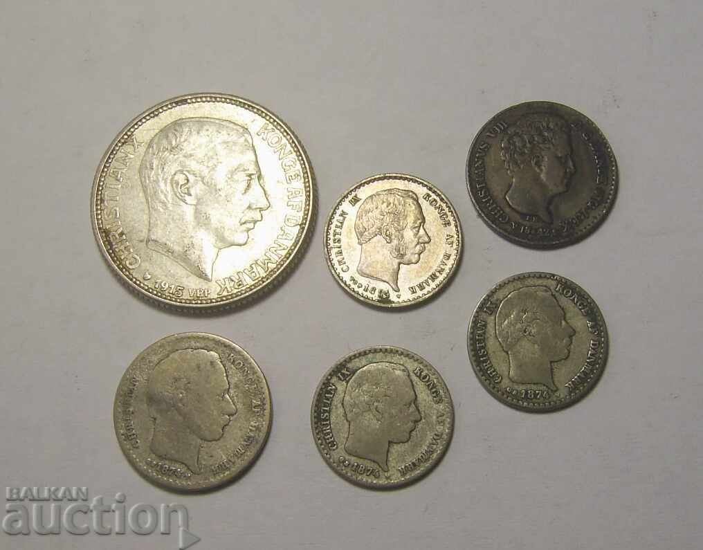 Auction  Denmark 6 silver coins 1842 to 1915