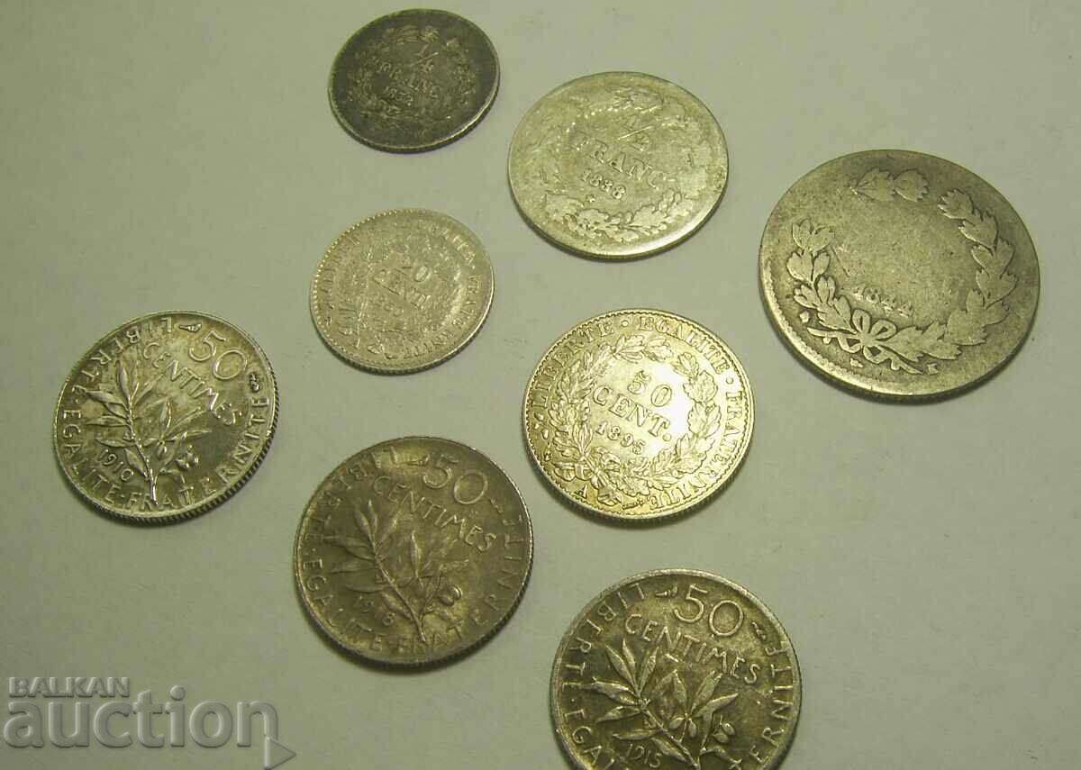 Auction France Belgium 8 silver coins 1832 to 1918 Auction France Belgium 8 silver coins 1832 to 1918
