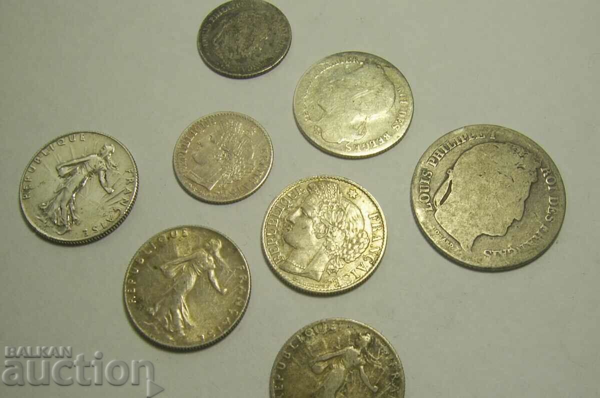France Belgium 8 silver coins 1832 to 1918 - 6 France Belgium 8 silver coins 1832 to 1918 - 6