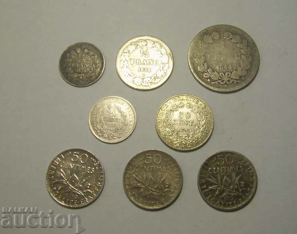 Γαλλία Βέλγιο 8 ασημένια νομίσματα 1832 έως 1918