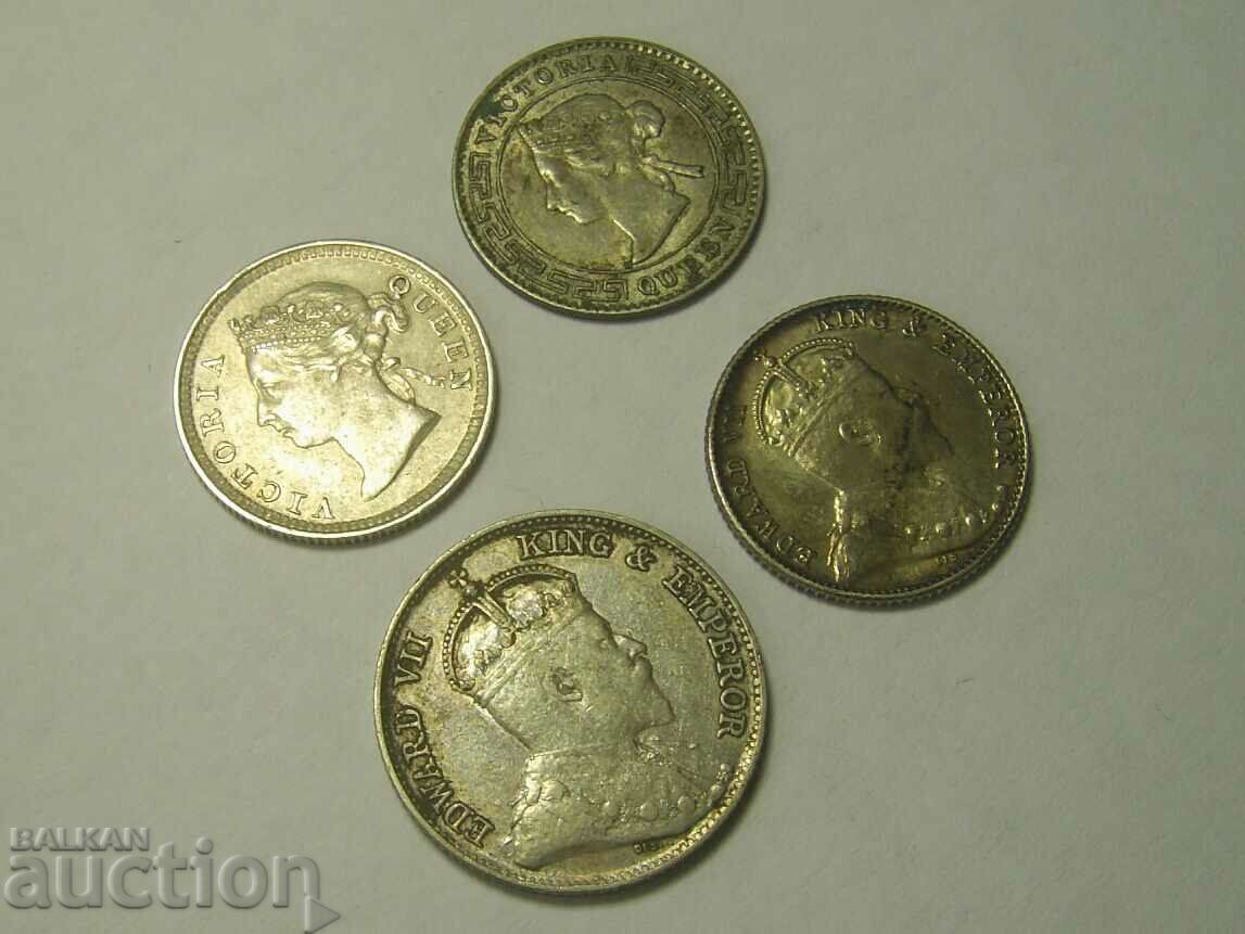 Hong Kong Ceylon Straits Settlements Silver Coins - 5 Hong Kong Ceylon Straits Settlements Silver Coins - 5